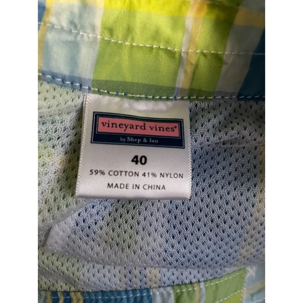 Vineyard Vines Board Shorts Mens 40 Blue Green Plaid Cargo Swim Trunks Beach